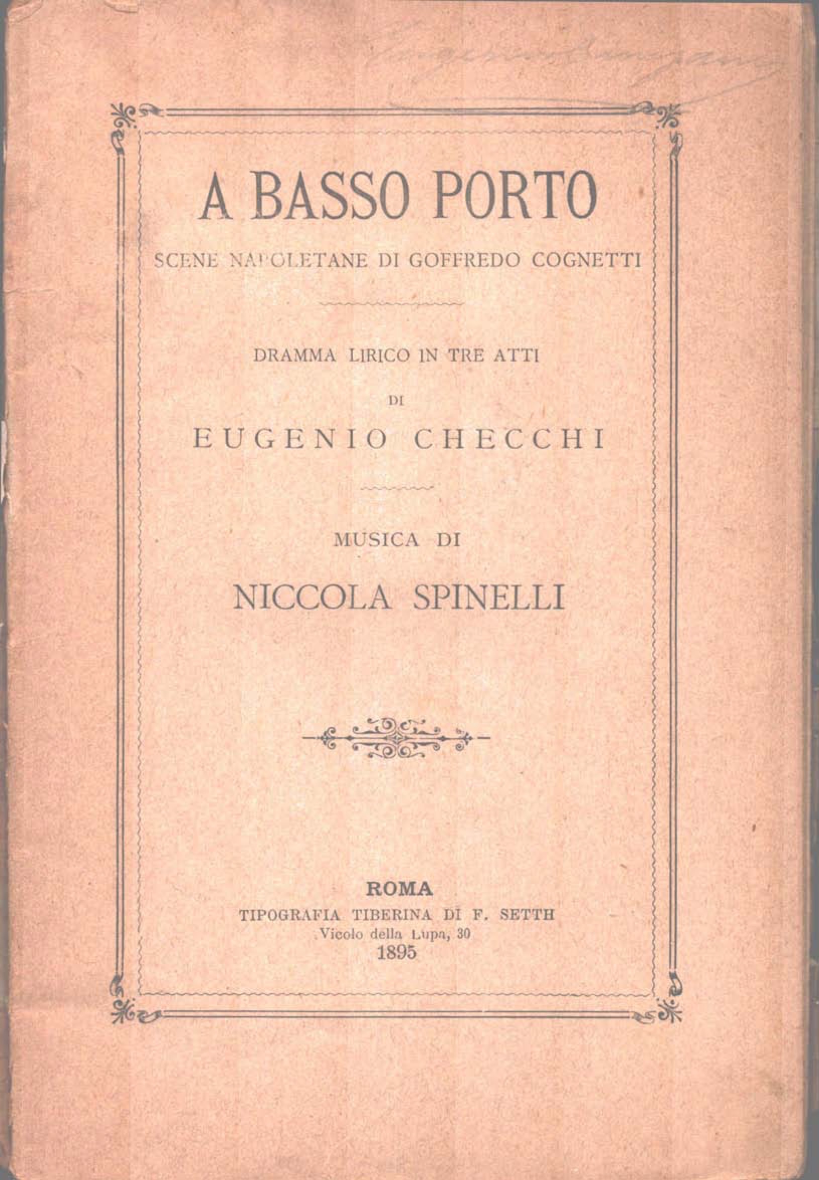 Frontespizio – Libretto "A basso porto" N. Spinelli